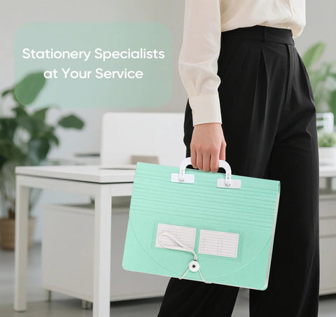 Slick 13 Pocket Accordion Expanding File Folder Crafted From Eco Friendly Wheat Straw Bpa Free Document Organizer held upright.