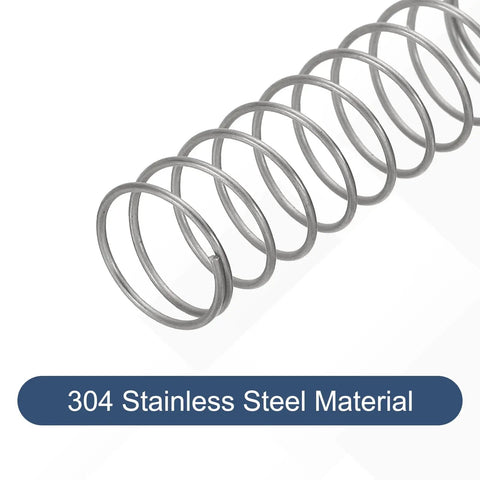 Close-up of Stainless Steel Compression Springs Set, 50 PCS, 0.8mm Wire, 8mm Outer Diameter, 50mm Free Length, 304 Stainless