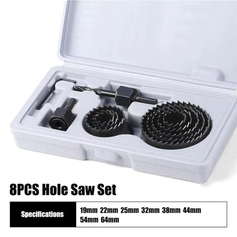 Super Cool 8 Piece Hole Saw Kit For Cutting Wood Plasterboard And Pvc Board Fast With 19 To 64mm Drill Bits Perfect For Any Serious DIY Home Improvement Project You Need This Total Gear Right Now, 8pcs hole saw set in case with 19mm to 64mm cutters