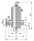 Technical drawing of an Air Release Valve With 1/2 NPT Female And 3/4 NPT Male Ports, No Fuss Vent For Large Air Bubbles, Vacuum Breaker.