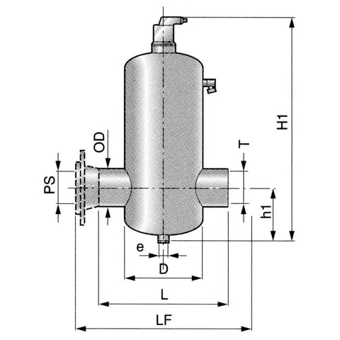Technical drawing of an Air Release Valve With 1/2 NPT Female And 3/4 NPT Male Ports, No Fuss Vent For Large Air Bubbles, Vacuum Breaker.