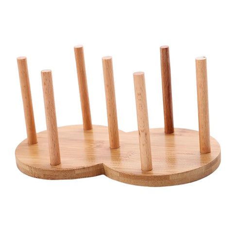 Wooden base of Freestanding Cup Dispenser And Storage Rack With 6 Hooks Wooden Frame And Gold Tone Wire Portable Table Cup Holder