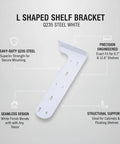 Beefy Heavy Duty L Shaped Wall Mount Bracket For Floating Shelves And Cabinets In White Finish Made From Q235 Steel Stud Mounted
