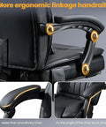 Ergonomic linkage handrails on Six Point Vibration Heated Massage Office Chair With Foot Rest For Home Office And Gaming