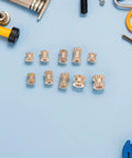 Knurled Threaded Inserts Nuts Assortment Kit Brass 500 Pcs Pro Grade For Metal And Plastic Parts Embedding with brass inserts on blue surface
