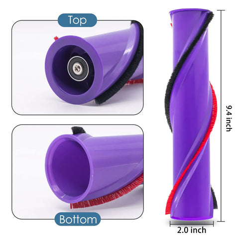 Purple Replacement Brush Roller For Dyson V10 SV12 Vacuum Cleaner Direct Drive, 9.4 inches, side and top view, 96956901 compatible