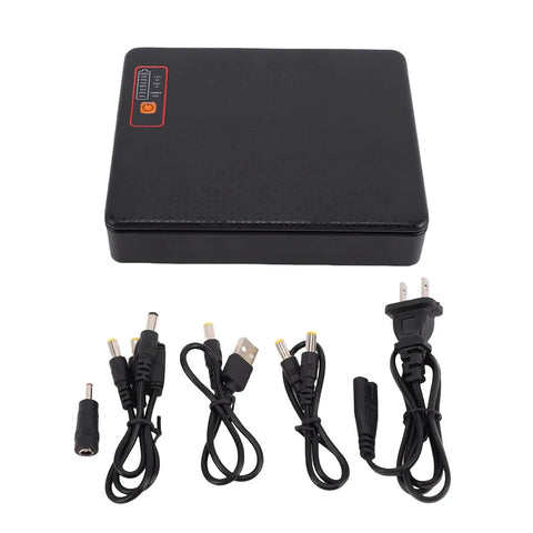 Keep Your Network Alive With This Rock Solid Mini UPS Battery Backup Packing 20800 mAh Capacity power supply with multiple cables.