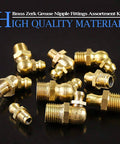 145-Piece Brass Zerk Grease Nipple Fittings Assortment Kit For Metric M6x1, M8x1, M10x1 With Straight, 90 Degree, And 45 Degree Angled Zerks