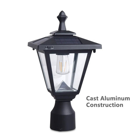 Outdoor Solar Post Lights Set Die Cast Aluminum Waterproof LED Pillar Lamps With Real Glass For Patio Garden Yard Driveway Porch Easy To Install