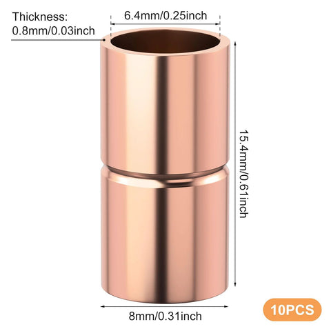 Copper straight coupling fitting, front view, rolled ends, 1/4 in ID for HVAC solder joints; 10 pcs