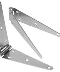 Heavy Duty Strap Hinge Pair For Wooden Doors And Rustic Barns Or Outdoor Sheds Slick Black Farm Gate Hardware Built Tough Rugged Steel Replacement Kit With No Sweat Install - Close up of steel hinges.