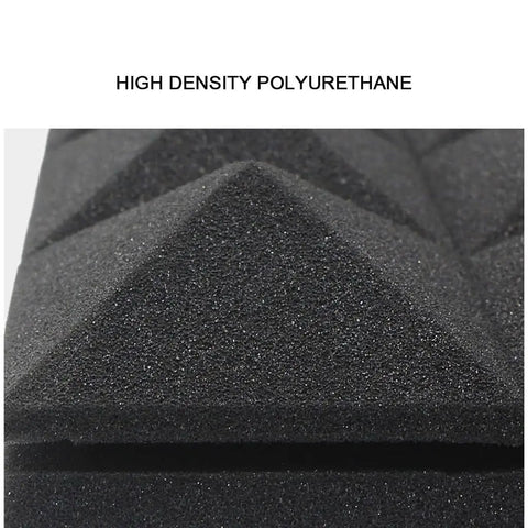 Close-up of Rock Solid Acoustic Foam Panels 6 Pack Pyramid soundproof foam, highlighting high density polyurethane material.
