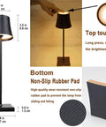 Rechargeable Cordless LED Table Lamp With 5200mAh Battery, All Aluminum Body, IP54 Waterproof, Warm Light, Touch Dimming, Black