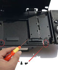 Top Shelf Camera Screen Mount Screws For Canon G7X G7X2 G7XIII 4 Piece Repair Kit With Screwdriver in use on camera.
