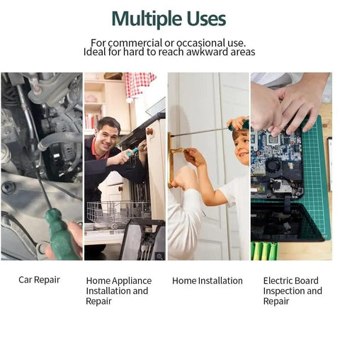 Multiple uses of the Heavy Duty 12 Inch Extra Long Torx Screwdriver Set T20 And T25 for car repair, appliance, home and tech repairs.