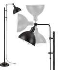 Industrial Floor Lamp With Adjustable Height And Rotating Head, Rustic Aged Black Farmhouse Metal, side view with adjustable arm