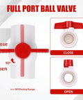 Diagram showing Two Pack 2 Inch PVC Ball Valves With T Handle No Fuss Water Shut Off Slip Socket Fittings, open and closed positions.