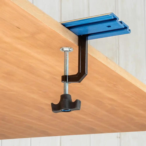 Low Profile Straight Edge Guide Rail Kit Extension Setup For Circular Saw Router And Jigsaw That Snaps Right On, showing clamping mechanism and aluminum track.