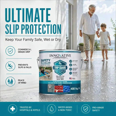 Clear Anti Slip Floor Coating For Concrete And Tile Delivers Legit Traction On Wet Floors Stops Dangerous Skids Hassle Free Roll Formula Grips Brick Masonry And Driveway Surfaces Solid, 400 sq ft can with slip protection features.