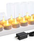 Rechargeable Tealights Flickering Flameless Candles With Charging Base And AC Adapter 12 Pack LED Tealight Set