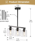 Sleek Black Three Light Kitchen Island Pendant Lamps Using Dimmable E26 Base dimensions showing adjustable height and fixture measurements.
