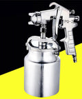 Hardcore Pro Level Pneumatic Spray Gun With Slick Adjustable Valve And Killer Stainless Steel Nozzle For Smooth Auto Paint Jobs Up To 1000 Ml Capacity Tight Antiskid Grip Saves Dough On Quick Body Work Details - close up of stainless steel nozzle and spray gun body.