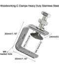 Heavy Duty Stainless Steel C Clamps For Welding And Construction Projects Secure Grip 16-25Mm Silver Finish Durable SS304 showing dimensions.