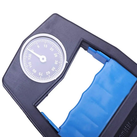 Ultimate Hand Grip Dynamometer For Strength Training, 130Kg Capacity, Ergonomic Grip Meter For Hand, Wrist, Forearm And Finger Power, Great For Climbing, Shooting, Lifting, Rehab, And Fitness, Blue hand dynamometer with analog dial and blue grip