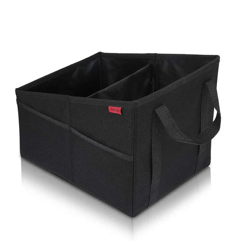 Backseat Car Organizer For Front And Rear Seats Collapsible Storage With Cup Holders Universal Fit in black fabric with handles