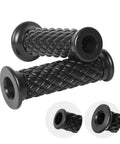Vintage Non Slip Motorcycle Handlebar Grips For Left 7/8 Inch 22mm And Right 1 Inch 24mm Bars Durable Rubber Open End Black Grippy Texture