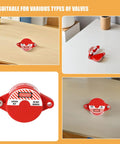 8 Pack Valve Handle Lockout Devices For Gate Valves In Red ABS, Quick Lock Unlock Function shown on wooden desks.