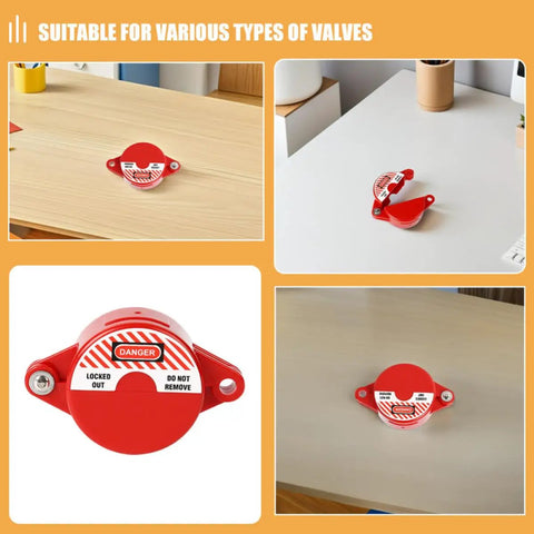 8 Pack Valve Handle Lockout Devices For Gate Valves In Red ABS, Quick Lock Unlock Function shown on wooden desks.