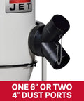 Close-up view of Go To Cyclone Dust Collector With 2 Micron Filter, showing one 6" or two 4" dust ports on the side