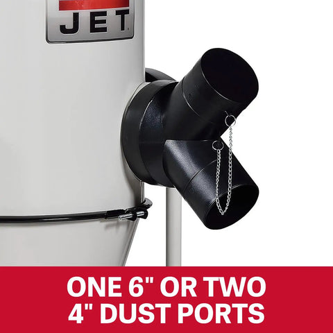 Close-up view of Go To Cyclone Dust Collector With 2 Micron Filter, showing one 6" or two 4" dust ports on the side