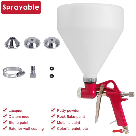 Professional Air Texture Spray Gun With 1.5 Gallon Hopper And Three Easy Swap Nozzles for diverse wall finishes.