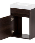 Floating 15.75 In W Small Bathroom Vanity With White Sink Top, 1-Door Cabinet Open, Elm Ember Finish, Modern Powder Room Storage