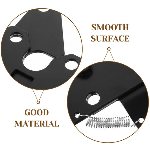 Close-up of smooth surface and spring detail on heavy duty farm gate hinges and iron gate hardware for residential and commercial use.