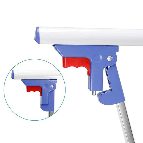 Close-up of anti-touch button mechanism on Sturdy Bed Assist Rail For Seniors One Hand Folding Bed Guard with safety features.