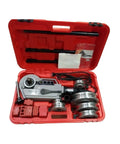 Portable Electric Pipe Bender Heavy Duty Conduit Seamer in red case with tools for copper bending and plumbing tasks.