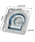 Rock Solid Recessed D Ring Tie Down Anchors Flush Mount Square Cargo Lockdown Kit 4 Pack Heavy Duty Steel Load Holders For Motorcycles No Trip Hazard showing dimensions and design.