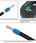 Get Your Hands On This Sweet 200 Piece Ferrule Crimping Tool Kit For All Your Wiring Needs Including AWG 23 To 7 Self Adjusting Wire Pliers And Insulated Connectors Perfect For Serious DIY Grizzlins Who Need Reliable Electrical Gear For Any Job. ferrule crimping steps for insulated wire and ratchet jaw