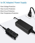 Six Pack 24V Power Supply 3A 72W AC DC Adapter with plug for LED strips, features OVP, OCP, SCP, OTP protections, connected to outlet