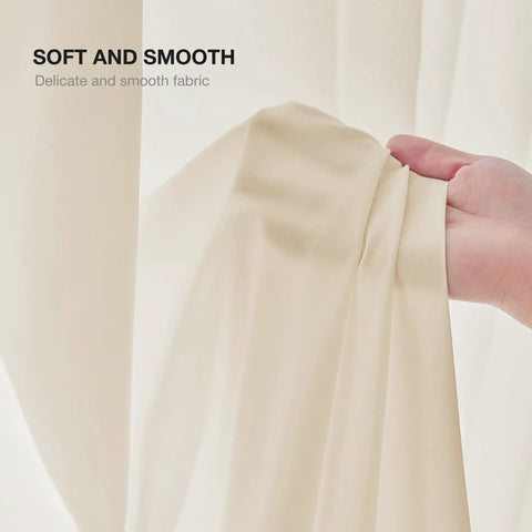 Close-up view of Beige Semi Sheer Privacy Curtains for Living Room and Bedroom, 96 Inch Length Two Panels showing fabric texture.