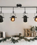 Track Lighting Kit With Four Adjustable Heads Semi Flush Mount Ceiling Light Black Finish over a decorated mantel.