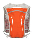 Back view of an orange Lightweight Hydration Backpack for Running and Hiking with Built In Water Reservoir Snug Fit Hydration Vest and Bottle Holder Pouch