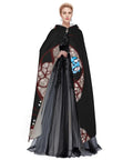 Halloween Adult Hooded Cape With Full Body Transfer Print For Costume Role Play Masquerade Theme Party And Carnival, worn by model