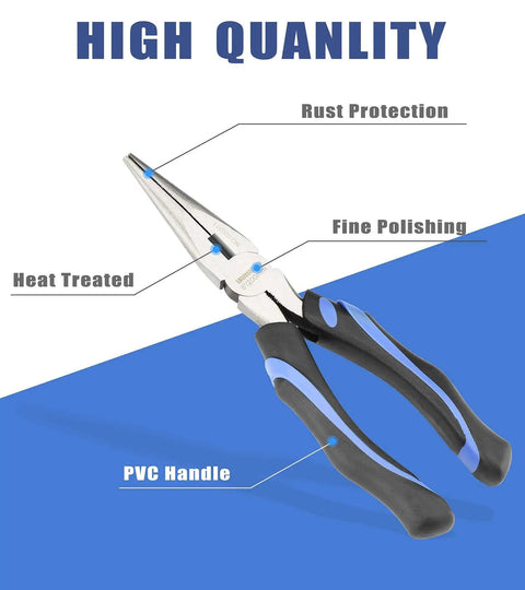 6 Inch Long Needle Nose Pliers With Side Cutting For Precision Gripping And Cutting In Nickel Chromium Steel Heavy Duty
