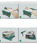Mini Table Saw For Home Diy Projects Portable Woodworking Power Tool Compact Handheld Push Cutter in use with wood piece.