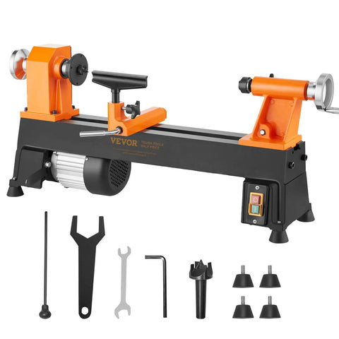 Workhorse Benchtop Wood Lathe 10x18 Inch for DIY Woodworking 0.5 HP 370W power with five variable speeds and accessories