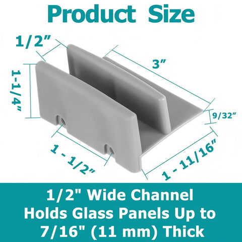 5 Pack Gray Plastic Sliding Shower Door Bottom Guides M6192 For Sliding Shower Doors With Half Inch Channel with measurements